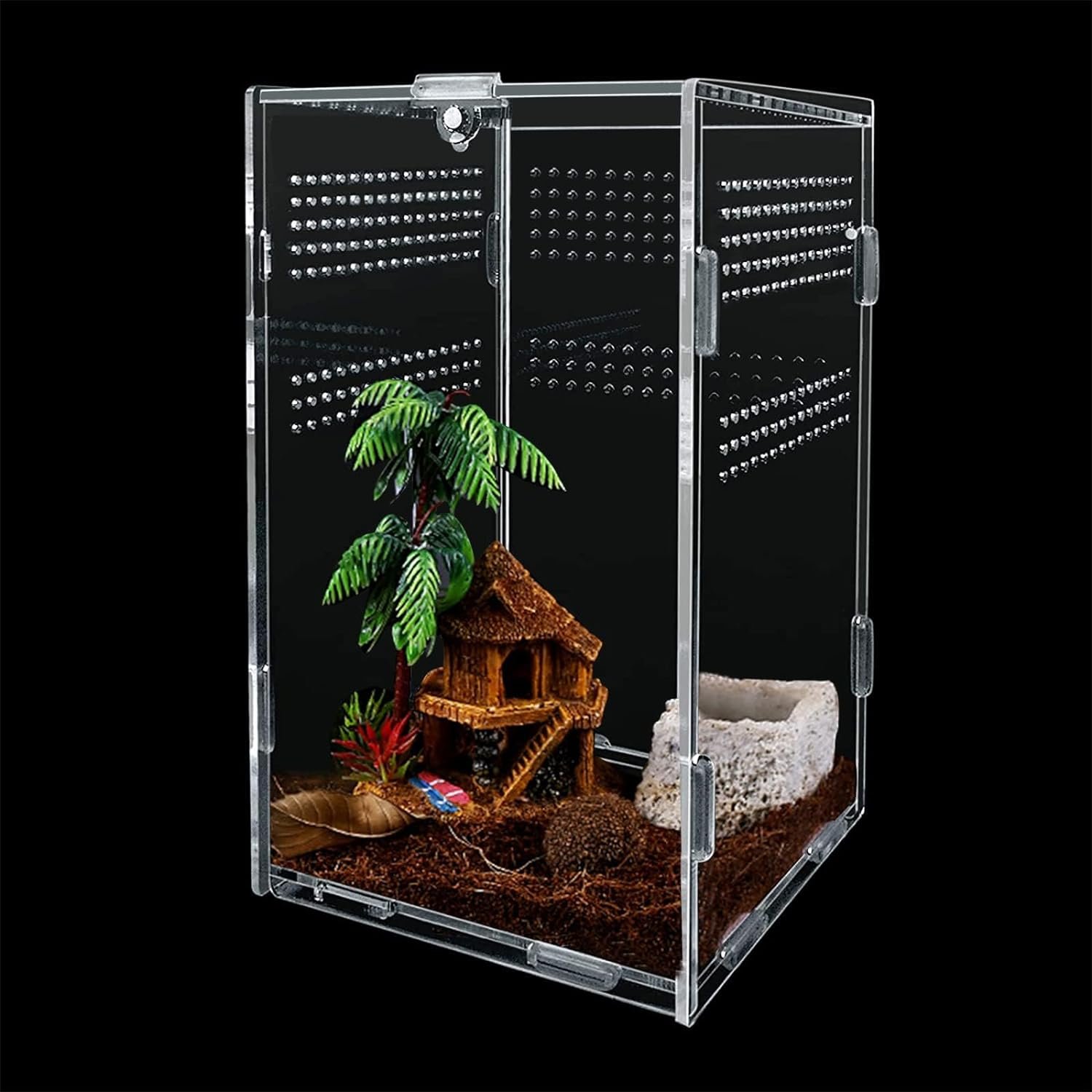 Reptile Feeding Box, Acrylic Reptile Terrarium Enclosure, Insect Breeding Case Reptiles Habitat Terrarium for Invertebrates, Mantis, Spider, Cricket, Tarantula, Lizard, Scorpion, Geckos